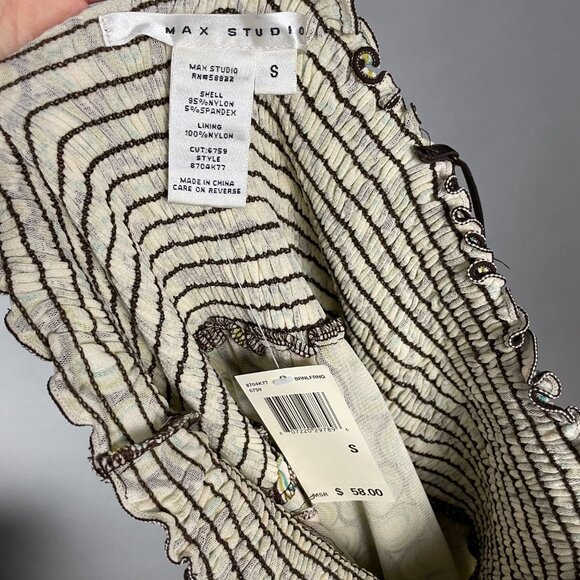 NWT Max Studio Top‎ Size Small Geometric Circle Pattern Shirred Bust Green Brown - Picture 3 of 10